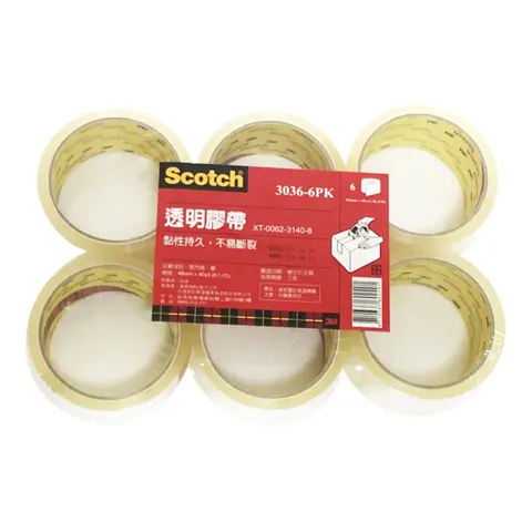 3M Scotch 3036S-6PK超透明OPP膠帶48mm*40Y(6捲一封)